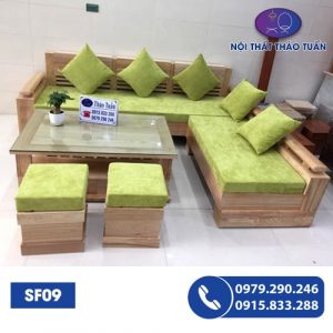 Bộ ghế Sofa góc trứng mặt liền gỗ xoan đào SF09