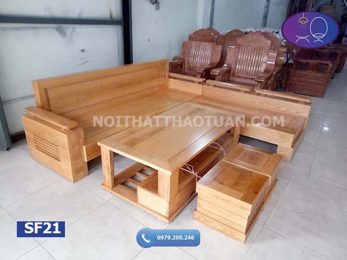 Bộ ghế sofa góc trứng tựa và mặt liền gỗ sồi Nga SF21