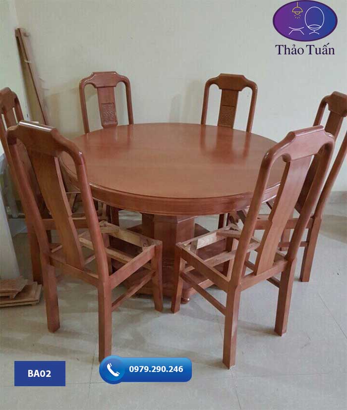Bộ bàn ghế ăn hình tròn 6 ghế gỗ sồi Nga BA02 - Nội thất Thảo Tuấn